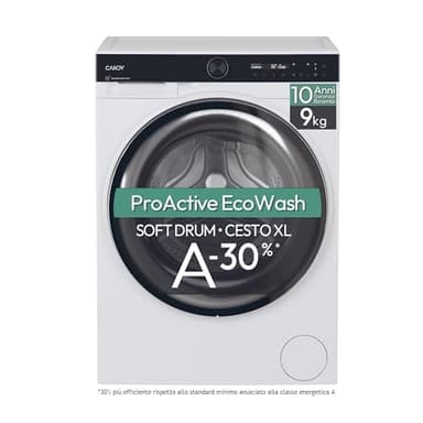 Candy ProWash 700 Lavatrice 9 Kg, Libera Installazione, Carica Frontale, Classe A-30%, 1400 Giri, 16 Programmi, Connessa, Funzione Partenza ritardata, AxLxP 85x60x58 cm, Bianca - BS 49B9-S