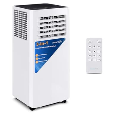 SereneLife Condizionatore Portatile 10,000 BTU, Modalità Deumidificatore e Ventilatore, Classe A, per Casa, Ufficio, Scuola, Stanze Aziendali
