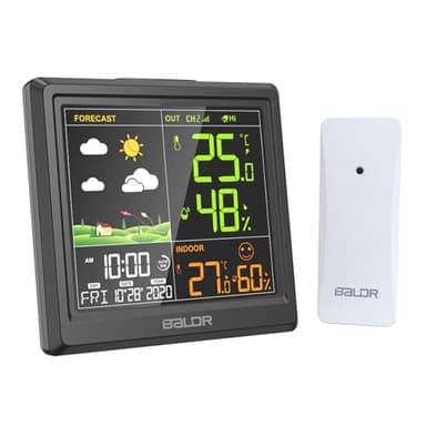 LEVIPE Stazione Meteo con Sensore Esterno, Stazione Meteo Senza Fili con Allarme, Adattatore AC, LCD Display a Colori, Temperatura, Umidità, Data, Previsioni di Tempo