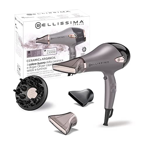 Bellissima Imetec - Asciugacapelli Professionale Ceramic & Argan Oil - Potente 2300W, Tecnologia Ceramica e Olio Argan, con Ionizzatare, Diffusore per Ricci, 2 Convogliatori per asciugatura e styling