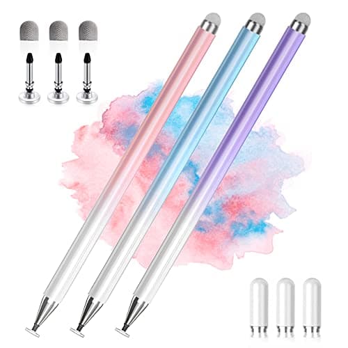 Penna per Tablet, Pennino Touch 2 in 1 per iPhone/Samsung/Lenovo/Android, Compatibile con iPad Pro/Mini/Air/Smartphone, Alta Precisione e Sensibilità, 3 Pack (Blu, Rosa, Viola)