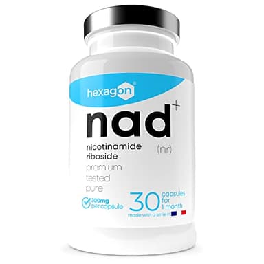 NAD+ Nicotinamide Riboside Chloride 300mg - +1 Mese di Cura - NAD Booster - Anti-Età e Contro la Fatica, Supporto Nervoso - 30 Capsule Vegetali - Vegan & Premium - Hexagon