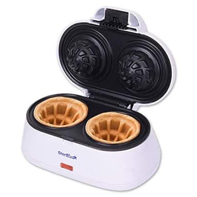 StarBlue - Macchina Per Waffle A Doppia Ciotola, Colore Bianco, Ideali Per Servire Gelato E Frutta, Idea Regalo, 220-240v 50/60hz 1200w, spina UK con adattatore UE