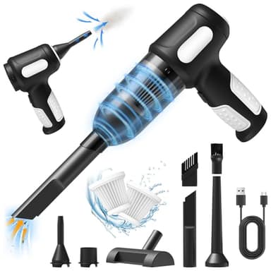 Aspirapolvere Auto Piccolo, 7000Pa Aspirabriciole Senza Fili Potente Ricaricabile con USB, 3 in 1 Mini Aspirapolvere Senza Fili Auto e Soffiatore d'aria e Pompa a Mano con Ugelli Multipli e 2 Filtri