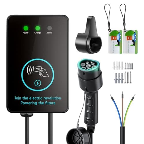 Evjuicion Wallbox 7kW 32A Monofase Rapida Colonnina Ricarica Auto Elettrica con RFID e Indicatore LED, EV Caricabatterie Famiglia Stazione di Ricarica Veicoli Elettrici con 5 Metros Cavo Tipo 2