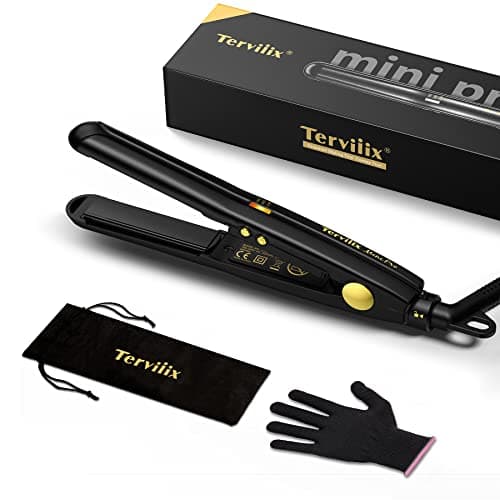 Terviix Mini Piastra per Capelli da Viaggio per Capelli Corti, Temperatura Regolabile, Spegnimento Automatico, Doppia Tensione, Nero