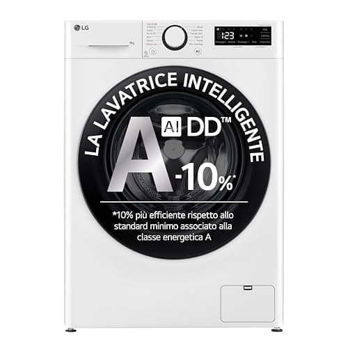 LG AI DD F4R3009NSWB Lavatrice Classe A -10%, 9kg Serie R3, Carica Frontale, 1400 giri, AIWash, Lavaggio a vapore, Motore Direct Drive, Cestello a bolle, Smart Diagnosis, Libera installazione, Bianca