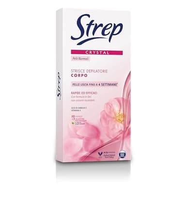 Strep Strisce Depilatorie Corpo Crystal, Formula in Gel, non occorre Riscaldarle, Pelle Morbida e Setosa fino a 4 Settimane, 20 Pezzi