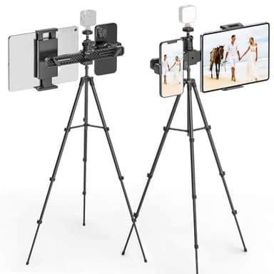 JUBORUI Supporto treppiede per iPad, Supporto Tablet Regolabile in Altezza 62.99", Supporto per Tablet con Testa a Sfera Girevole da 1/4", Treppiede Tablet con 2 Supporto per iPad 4,7"–12,9" Tablet