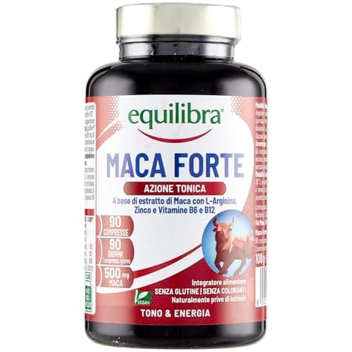 Equilibra Integratori Alimentari, Maca Forte, Tono e Vigore Fisico, Altodosato a Base di Estratto di Radice di Maca Peruviana 500 mg, L-Arginina, Zinco, Vitamine B6 e B12, 90 Compresse