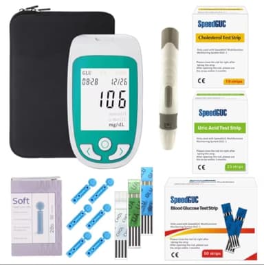Mavdecll Kit per analisi del Sangue domiciliare 3 in 1, Monitor Multifunzione per glucosio nel Sangue, Acido urico, colesterolo, rilevamento accurato, Adatto per Uso Domestico, clinico e ospedaliero