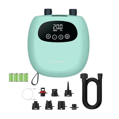 dwndpump Pompa Elettrica SUP 20PSI, Pompa ad Aria Ricaricabile, 4 * 2600mAh Portatile Compressore Aria Elettrico Pompa per Tavole da Paddle, Kayak, Ali del Vento (con 7 Valvole Adattatori)
