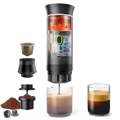Macchina Caffe Portatile 3 In 1 Macchina Caffe, 3 Minuti Di Auto-Riscaldamento, Caffettiera Elettrica Compatibile con Piccole Capsule, Grandi Capsule, Caffe Macinato, Per Ufficio, Auto