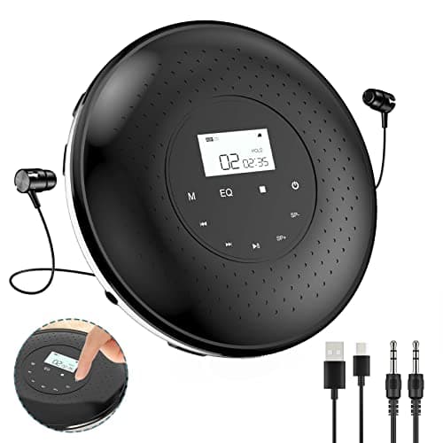 Qoosea Lettore CD Portatile con Pulsante di Tocco 1000mAh Ricaricabile per la Casa con Cuffie Giocatori CD Personali Walkman con Schermo LCD Porta USB AUX per i Bambini dell'automobile