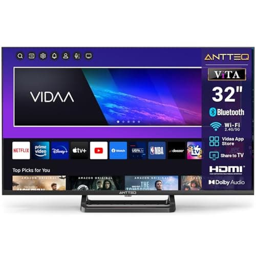 Antteq ViTA 32 Pollici Smart TV(81cm) Televisore,Telecomando vocale Bluetooth,Vidaa App Store,DAZN/Youtube/Netflix/Prime video,Triple Tuner,Wifi,HDMI,2025