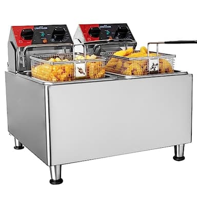 Friggitrice commerciale elettrica a doppio serbatoio CROSSON 8L con testa della friggitrice rotante, timer da 30 minitu, serbatoio dell'olio rimovibile