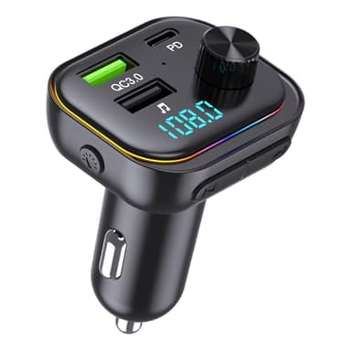 Trasmettitore FM Bluetooth per Auto 54W (PD 36W&18W) Radio Adattatori Vivavoce Car Kit Adattatore da auto con 3 porte USB Ricevitore radio wireless Display LED Unità USB da 32GB con luce ambientale