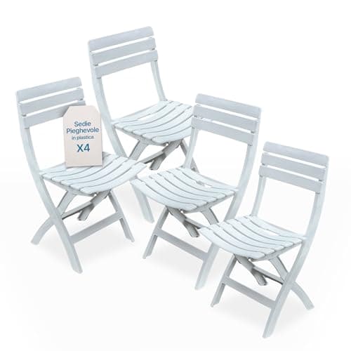 Tomaino - Sedie Pieghevoli da Esterno in Plastica - Set di 4 Sedie Pieghevoli Plastica Portatili Per Uso Esterno e Interno - Sedia Pieghevole Giardino, Balcone, Campeggio - Bianco