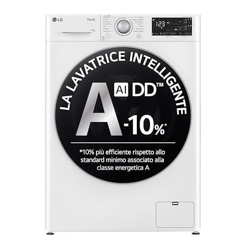 LG AI DD F4R3711NSWS Lavatrice 11kg, a Carica Frontale, Serie R3, Lavatrice Classe A -10%, 1400 giri, Autodosaggio, Lavaggio a Vapore, Wi-Fi, Libera Installazione, Bianco