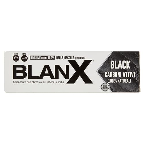 Blanx Dentifricio Black 75ml, Dentifricio Sbiancante con Licheni Islandici e Carboni Attivi 100% Naturali, Rimuove Macchie da Caffè, Fumo e Tè,, Vegan Friendly