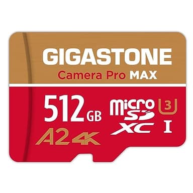 [5 Anni Recupero Dati Gratuito] GIGASTONE 512 GB Scheda MicroSDXC, Camera Pro MAX, Scheda di Memoria A2 V30 per Gopro, Action Cam, 4K UHD Video, Fino a 160/100 MB/s, UHS-I U3 C10 con Adattatore