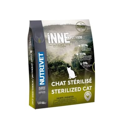 NUTRIVET - INNE CHAT - Crocchette senza cereali - Gatto sterilizzato o sovrappeso - Pollo - 80% ingredienti di origine animale - 1,5 kg