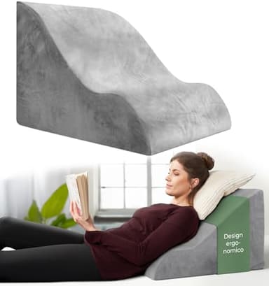Well B4 Cuscino da Lettura per Letto e Divano ergonomico - Comodo Cuscino Schienale Letto per la Schiena - Utilizzabile Come Cuscino Antireflusso Adulti, Cuscino a Cuneo per Letto, Grigio
