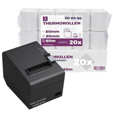 Rotoli termici 80mm x 80m x 12mm per registratore di cassa fiscale - Rotolo di carta termica per stampante 80x80x12 BPA Free (20 Rotoli)