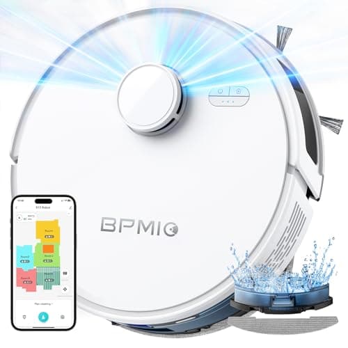 BPMIO Robot Aspirapolvere Lavapavimenti con Mappatura 5000Pa a 5 Piani, Robot Lavapavimenti e Aspirapolvere Laser 360°, Robot Vacuum Mop 3 in 1 per Pavimento e Peli Animali(B15W)