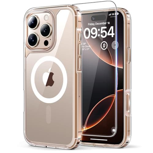 TAURI 3 in 1 Kit Magnetica Cover per iPhone 16 Pro [Compatibile con MagSafe] con 2 Pellicola in Vetro Temperato, Custodia Rigida per Sottile Anticaduta - Trasparente