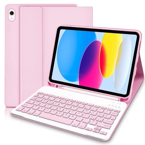 Lielax per iPad 10a Generazione Tastiera Custodia 10.9“2022, Italiano QWERTY Rimovibile Bluetooth Tastiera,Slim10.9 pollici custodia con tastiera, Custodia con Supporto Pencil per 10a Gen 2022-Rosa