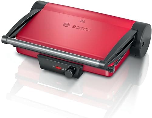 Bosch Elettrodomestici TCG4104 - Bistecchiera Griglia a Contatto, 5 Livelli di temperatura, 2000W, Alluminio, Rosso