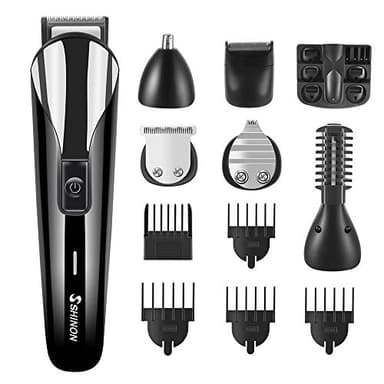 Regolabarba Uomo Tagliacapelli Professionale Elettrico Barba e Capelli Rasoio Corpo Rifinitore Precisione per Capelli, Barba, Corpo, Naso e Orecchie 6 in 1 Kit,con Lama rotante in Acciaio Inossidabile