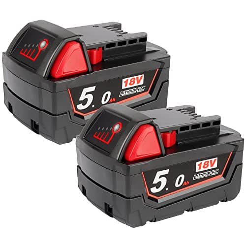 Powarobor M18B5 18V 5.0Ah Batteria di ricambio agli ioni di litio Compatibile con Milwaukee M18 18Volt Batteria 48-11-1860 pack of 2