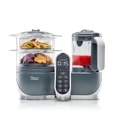 Babymoov Nutribaby+, Cuocipappa Multifunzione 6 in 1, Cuocivapore, Frullatore, Grande Capacità per i Bambini, Fino a 10 Pasti Preparati Contemporaneamente , Grigio