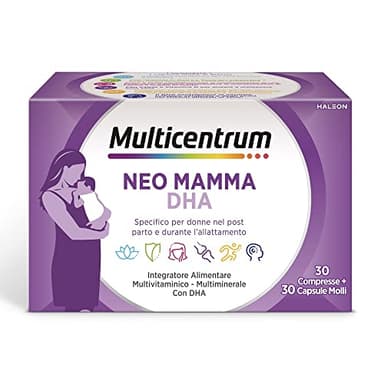 Multicentrum Neo Mamma DHA, Integratore Alimentare Multivitaminico e Multiminerale, fonte di vitamine che forniscono numerosi benefici per le neo mamme, 30 Compresse + 30 capsule molli