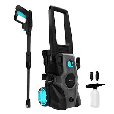Cecotec Idropulitrice ad alta pressione HydroBoost 1400 EasyGo. 1400 W, casa, giardino o auto, portata max 426 l/h, 105 bar di pressione max, pompa in alluminio, ruote, raggio d'azione 11m