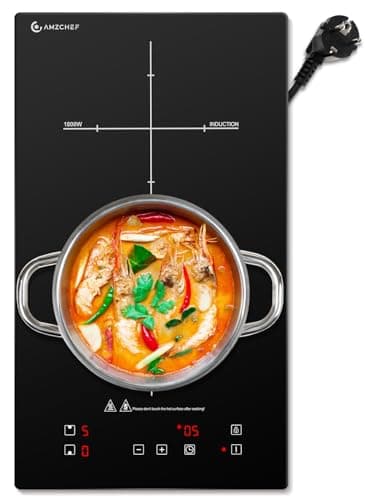 AMZCHEF piastra induzione 2 fuochi, piano cottura induzione 2 in 1 da incasso o da piano di lavoro con 10 livelli di potenza, efficienza termica del 93%, controllo tattile, blocco di sicurezza,timer