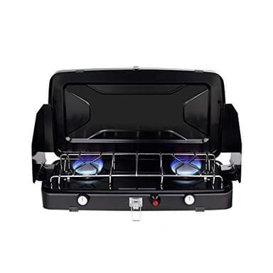 Camplux JK-8620 Fornello a Gas Campeggio Portatile a 2 Fuochi, 2.400W, Butano/Propano, con Parabrezza