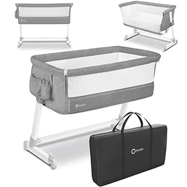 Lionelo Theo 2in1 Culla Co-sleeping Lettino da Viaggio per Neonato e Bambini fino 9kg Regolabile in Altezza e Inclinazione Parete Aperta Rete Traspirata, Materasso, Zanzariera, Tasche, Borsa