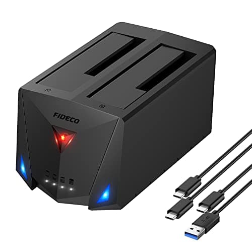 FIDECO Docking Station per Disco Rigido, USB 3.2 Gen 1 Docking Station per SATA HDD o SSD da 2,5" e 3,5", Cavo USB A a USB C e Cavo USB C a USB C, Supporto Clonazione Offline