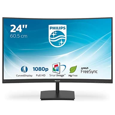 Philips 241E1SC 24" Monitor Curvo AMD Freesync 75 Hz LED VA FHD, 4ms, 3 Side Frameless, Low Blue Mode, Flicker Free, HDMI, VGA, VESA, Nero