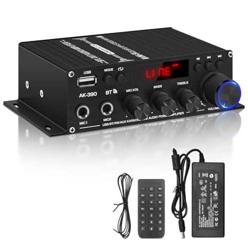 Romicta Amplificatore Audio HiFi, AK390 Mini Bluetooth Stereo 800W, 2 Canali, Ricevitore Audio con Radio FM, Ingressi SD/USB, per Casa e Auto, Alimentazione 12V/220V