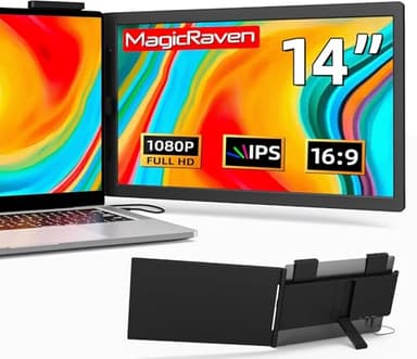MAGICRAVEN Monitor Portatile per Laptop, 14" FHD 1080P IPS Doppio Schermo PC Portatile, Estensione Schermo per Laptop 14"-17" HDMI/USB-C/A Plug and Play, Schermo Aggiuntivo for Windows, Mac, Android