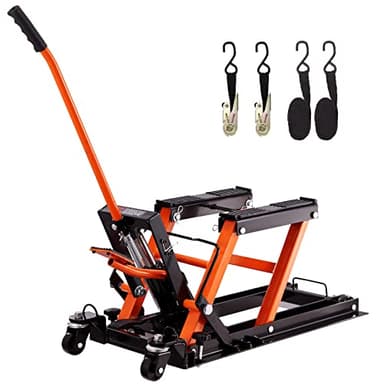 VEVOR Sollevatore Idraulico a Ponte per Moto Bici ATV da Officina Capacità Max. 700kg Altezza Regolabile 12-38,5cm, Sollevatore Alzamoto con Ruote Officina Operazione Idraulica con Perno di Sicurezza