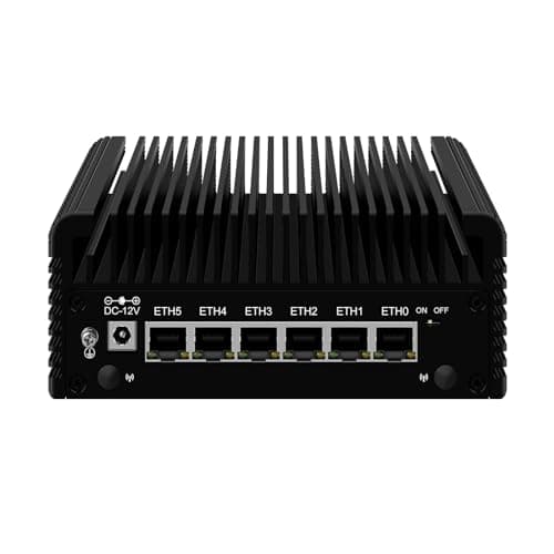 ROUAFWIT Micro Firewall N100 12TH Gen Fanless Mini PC, DDR5 8GB RAM 128GB SSD Router Appliance Computer, Supporto Windows, OPNsense, 6 x 2.5Gbe i226-V Ethernet, TF, Type C, AES-NI