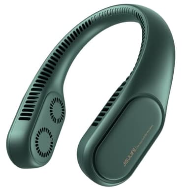 JISULIFE Quattro Turbo Portatile Collo Ventilatore, Ventola Ricaricabile Senza Lama, Personale A Batteria Da 4000mAh, Indossabile a Mani Libere con 3 Velocità, 58 Prese d'aria, Silenziosa - Verde