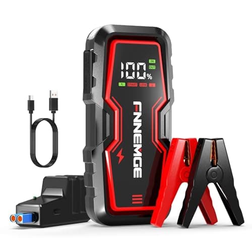FNNEMGE Avviatore Batteria Auto, 6000A Avviatore Emergenza per Auto （Tutti i Veicoli a Benzina o 8,0L Diesel),Avviatore di emergenza, Jump Starter, con di Uscita USB, Luce LED, Schermo Grande HD.