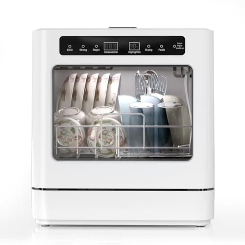 Lavastoviglie da Tavolo Compatta, Lavastoviglie Piccola con 5 Programmi, Mini Lavastoviglie con Controllo touch, Display a LED, Utilizzabile in Campeggio, Cucina, Ufficio, Bianco
