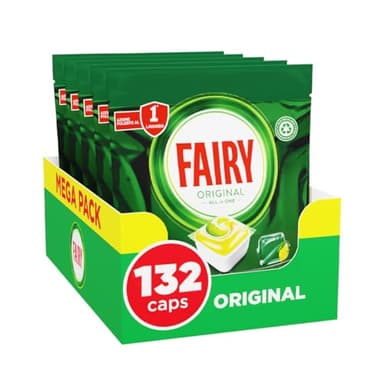 Fairy Detersivo Pastiglie Lavastoviglie Brillantante, 132 Capsule Lavastoviglie, Original Limone, Azione Pulente Al Primo Lavaggio, Efficace Sul Grasso Incrostato Con Azione Brillante